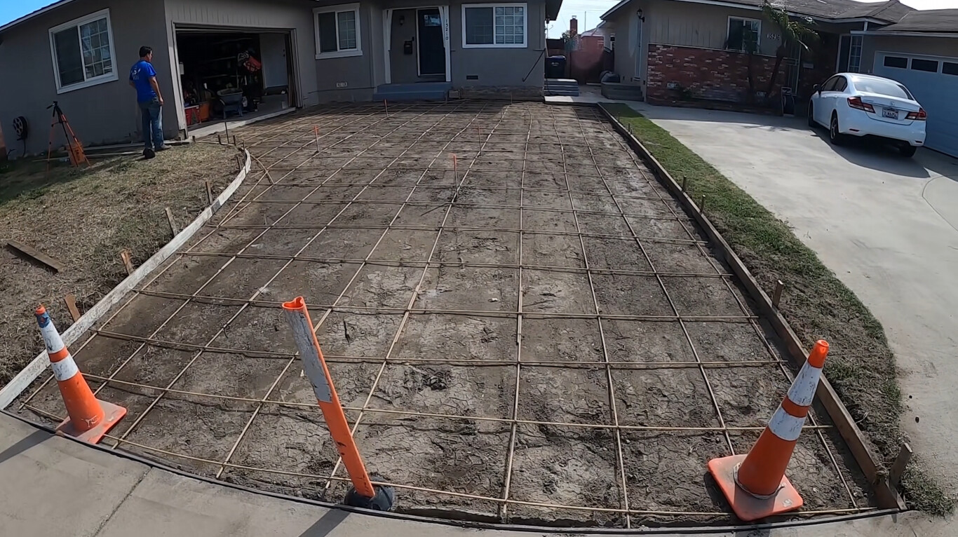 Concrete driveway installation with rebar prep in Glendora, CA
